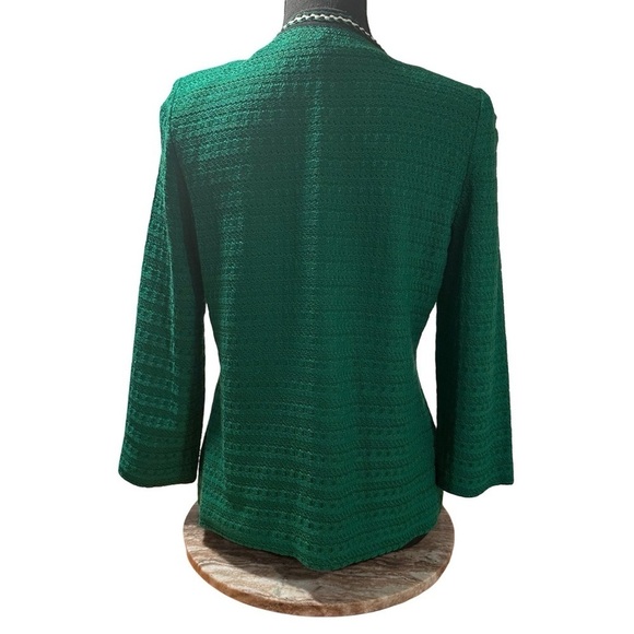 Ming Wang Green Textured Knit Suit Jacket Ribbon Trim Eye & Hook Black White PXS - Picture 5 of 15